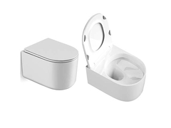 Round Thin Rim Wall Mount Toilet White Color For Woman Friendly